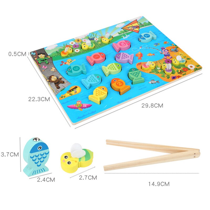 Montessori Educational Wooden Toys: Board Numbers & Alphabet Fishing Game