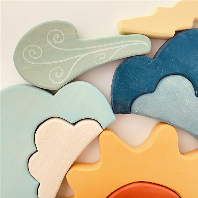 Weather Blocks - Open Ended Play Creative - Blue Cloud Rain Sun Wind Building Block
