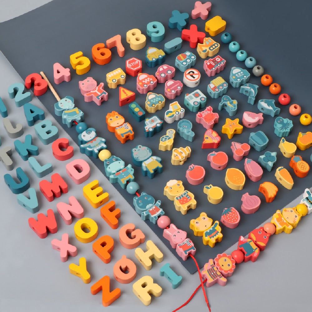 Montessori Wooden Lacing Toy DIY Wooden Beads for Children