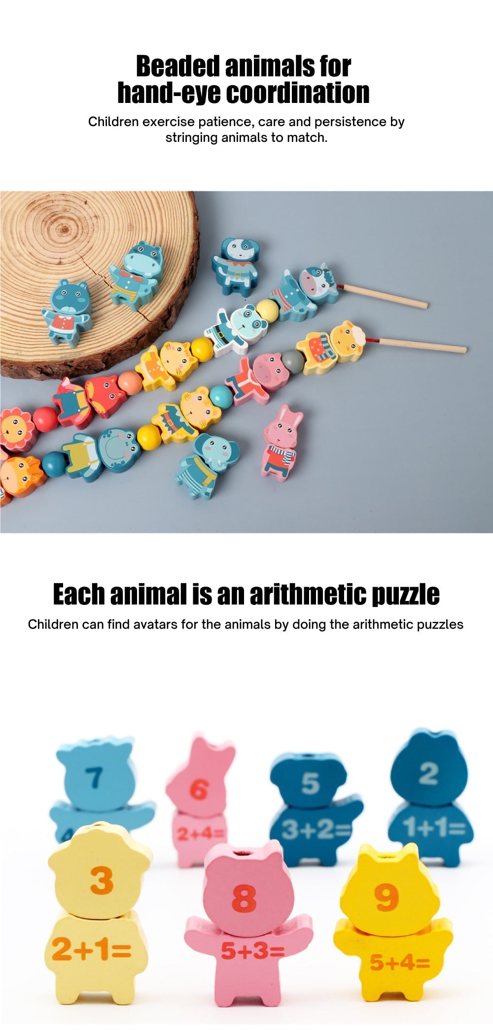 Montessori Wooden Lacing Toy DIY Wooden Beads for Children