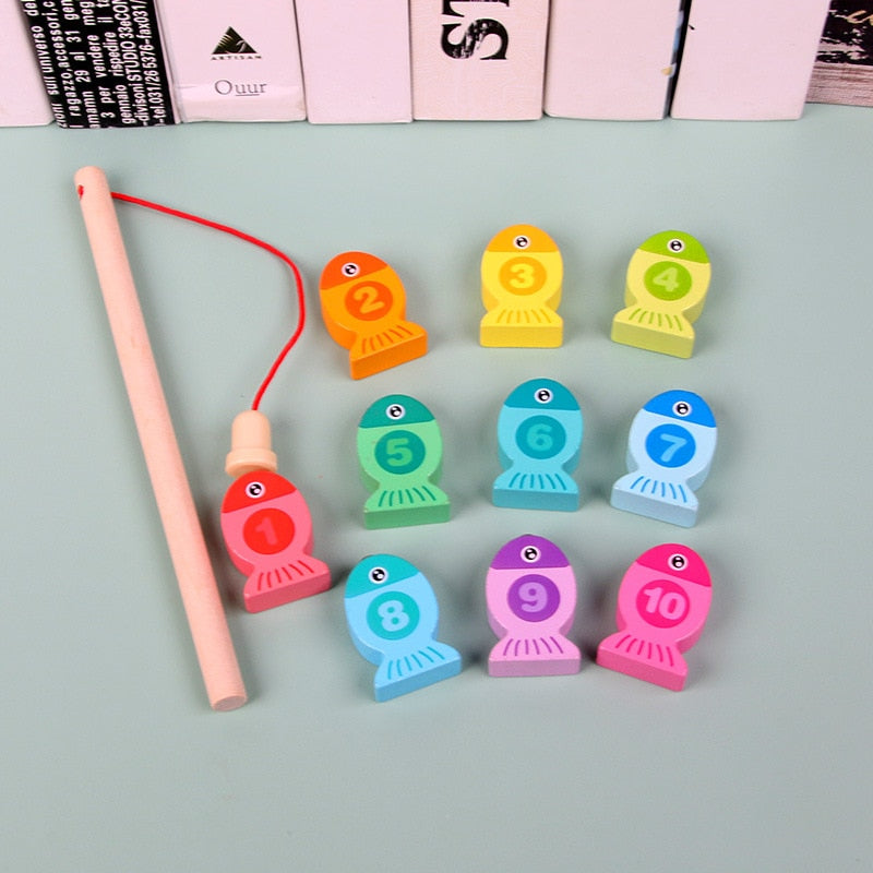 Montessori Educational Wooden Toys: Board Numbers & Alphabet Fishing Game