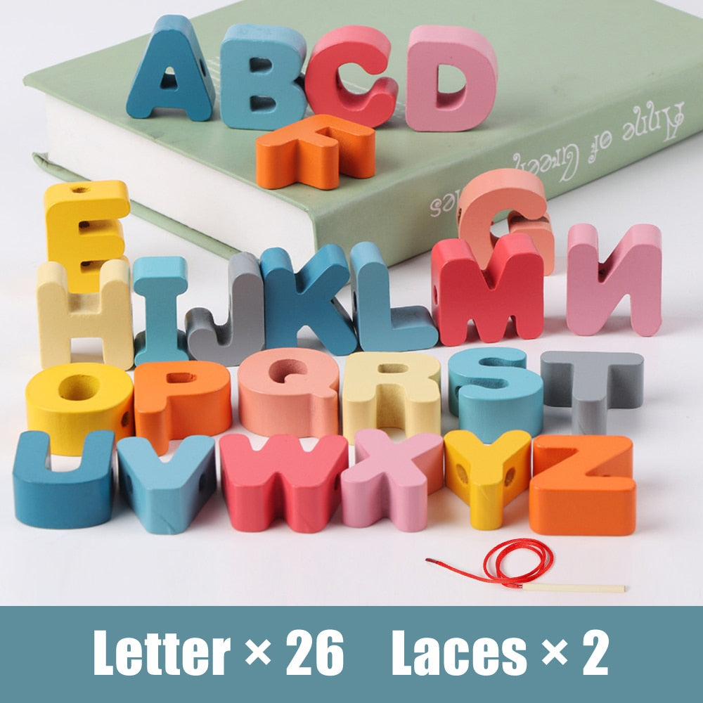 Montessori Wooden Lacing Toy DIY Wooden Beads for Children
