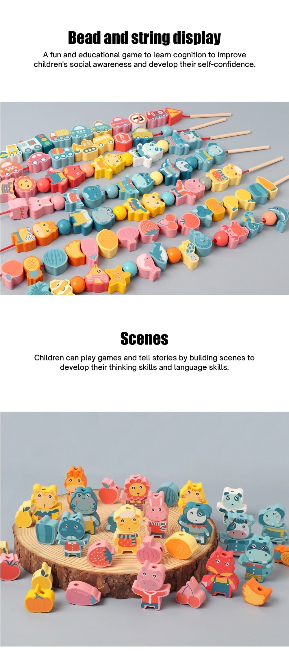 Montessori Wooden Lacing Toy DIY Wooden Beads for Children