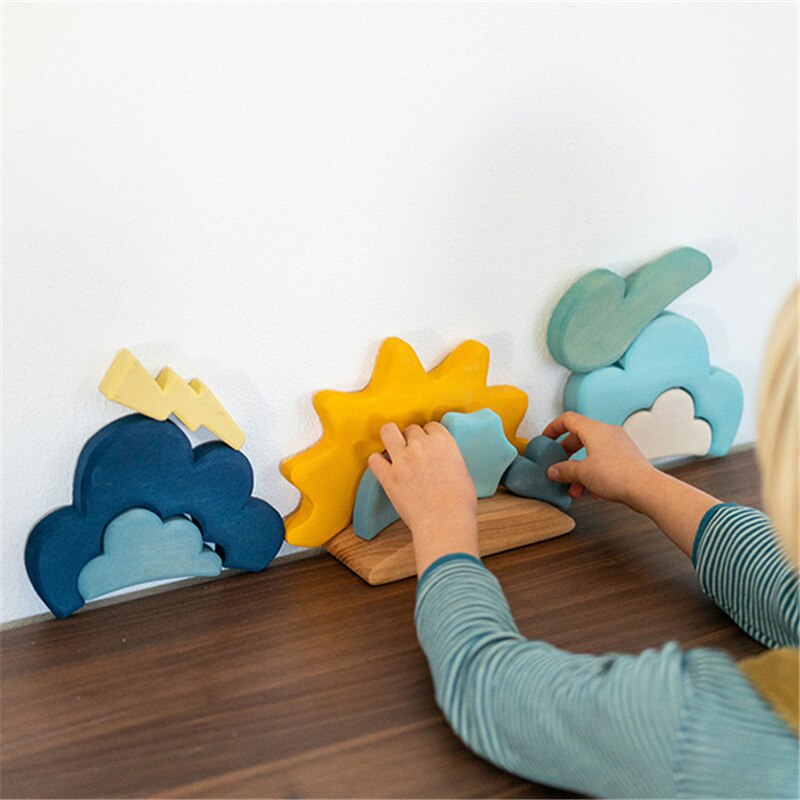 Weather Blocks - Open Ended Play Creative - Blue Cloud Rain Sun Wind Building Block