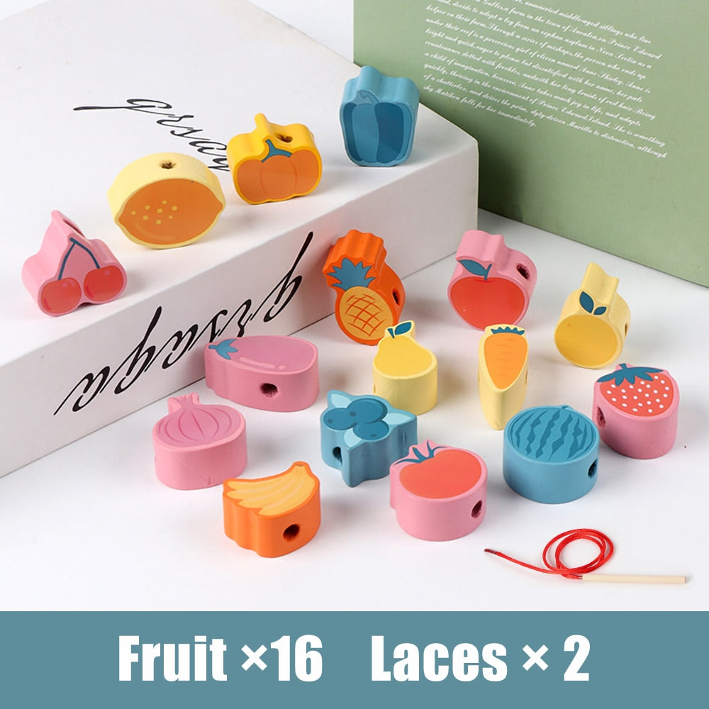 Montessori Wooden Lacing Toy DIY Wooden Beads for Children