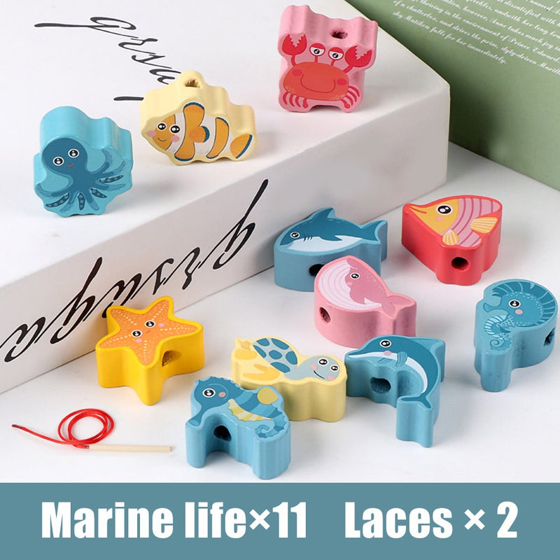 Montessori Wooden Lacing Toy DIY Wooden Beads for Children