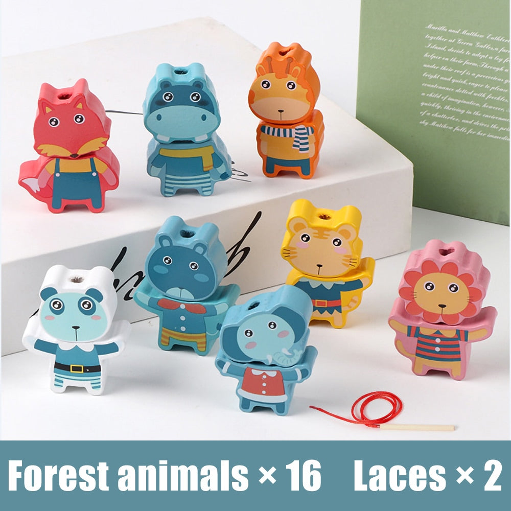 Montessori Wooden Lacing Toy DIY Wooden Beads for Children