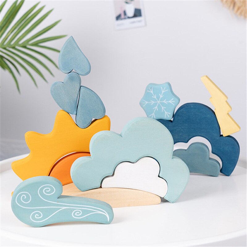 Weather Blocks - Open Ended Play Creative - Blue Cloud Rain Sun Wind Building Block