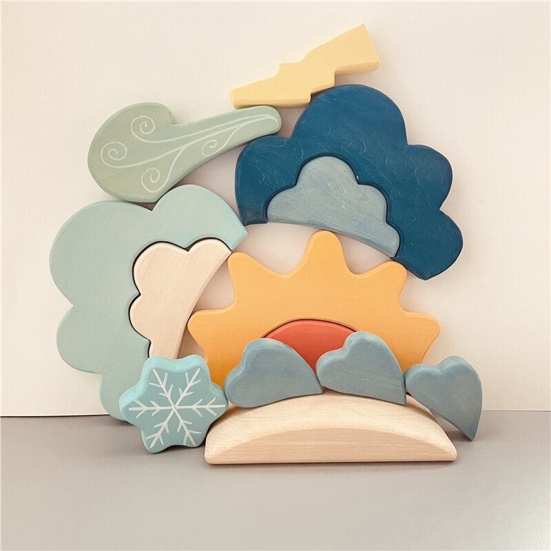 Weather Blocks - Open Ended Play Creative - Blue Cloud Rain Sun Wind Building Block