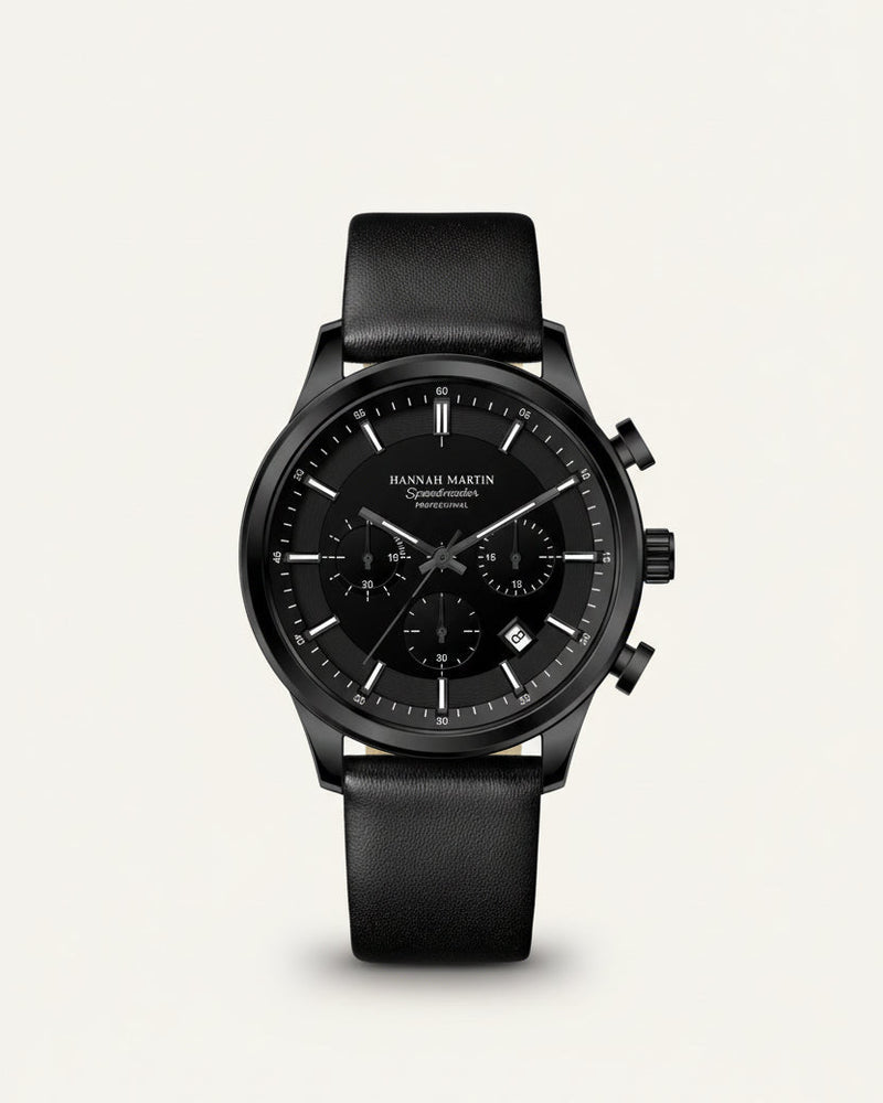 Men's Black Leather Watch - Luxemiro