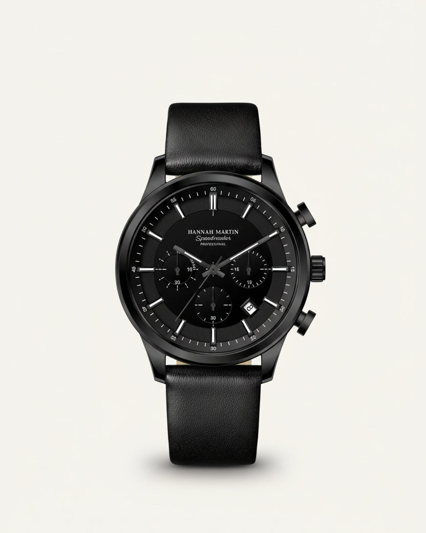 Men's Black Leather Watch - Luxemiro