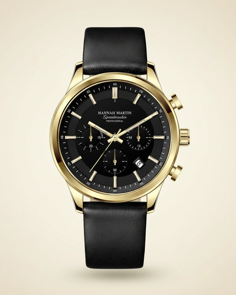 Men's Black Leather Watch - Luxemiro