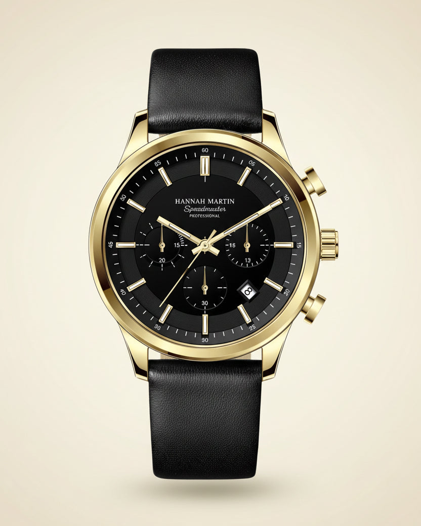 Men's Black Leather Watch - Luxemiro
