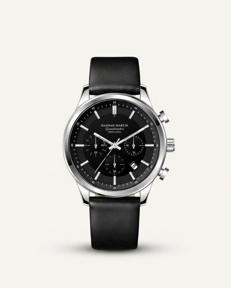 Men's Black Leather Watch - Luxemiro