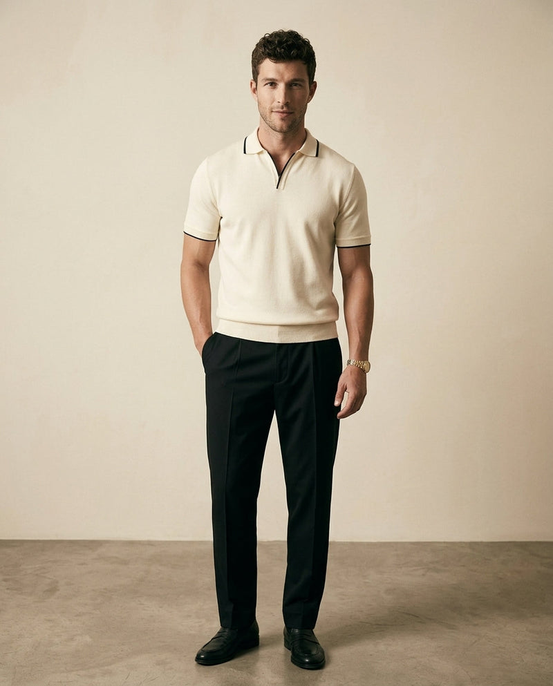 Open Collar Knit Polo Shirt