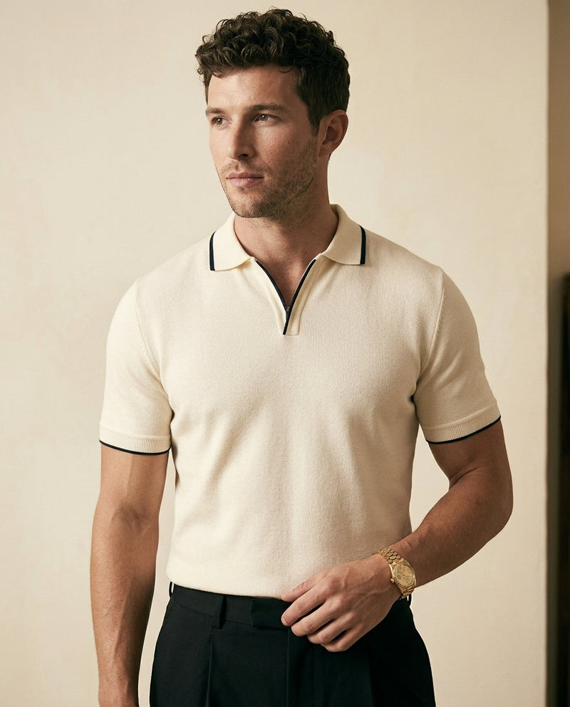 Open Collar Knit Polo Shirt