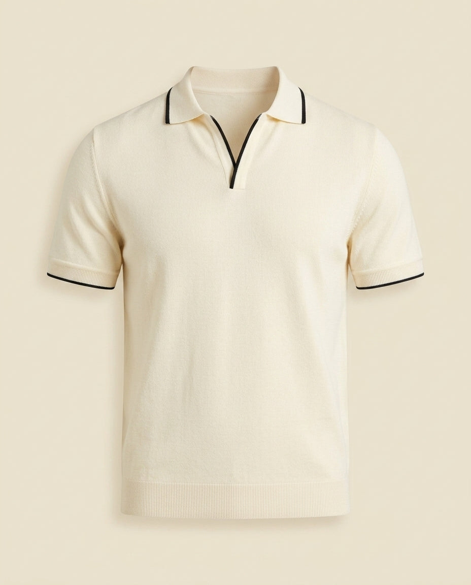 Open Collar Knit Polo Shirt