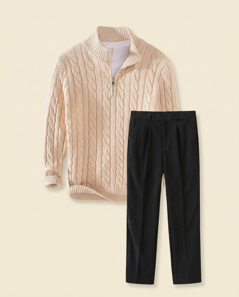 Cable Knit Quarter-Zip & Chino Set