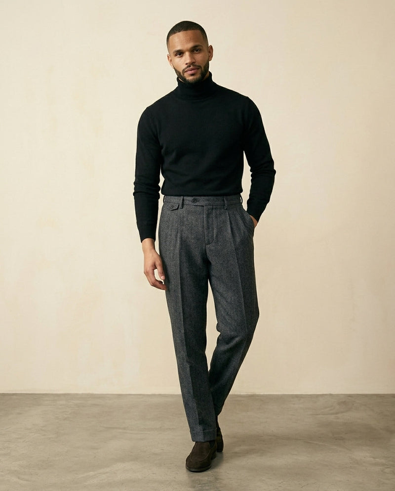 Herringbone Pleated Trouser