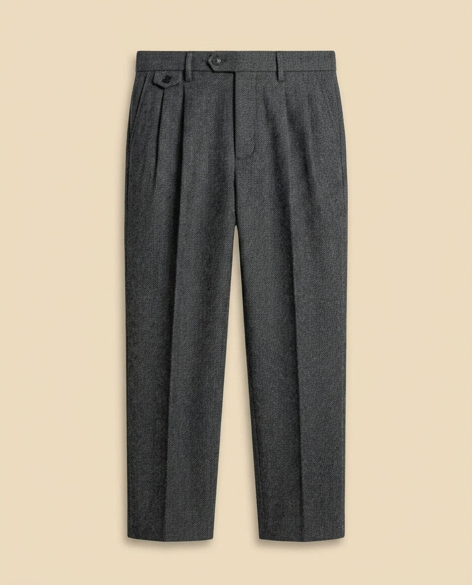 Herringbone Pleated Trouser