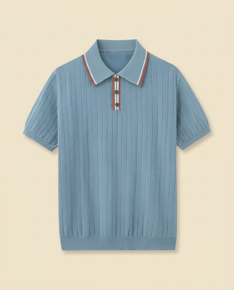 Herringbone Knit Polo Open Collar