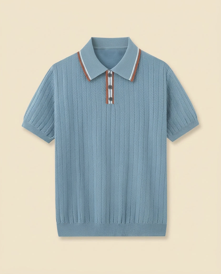 Herringbone Knit Polo Open Collar