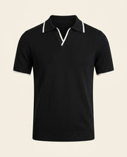 Open Collar Knit Polo Black
