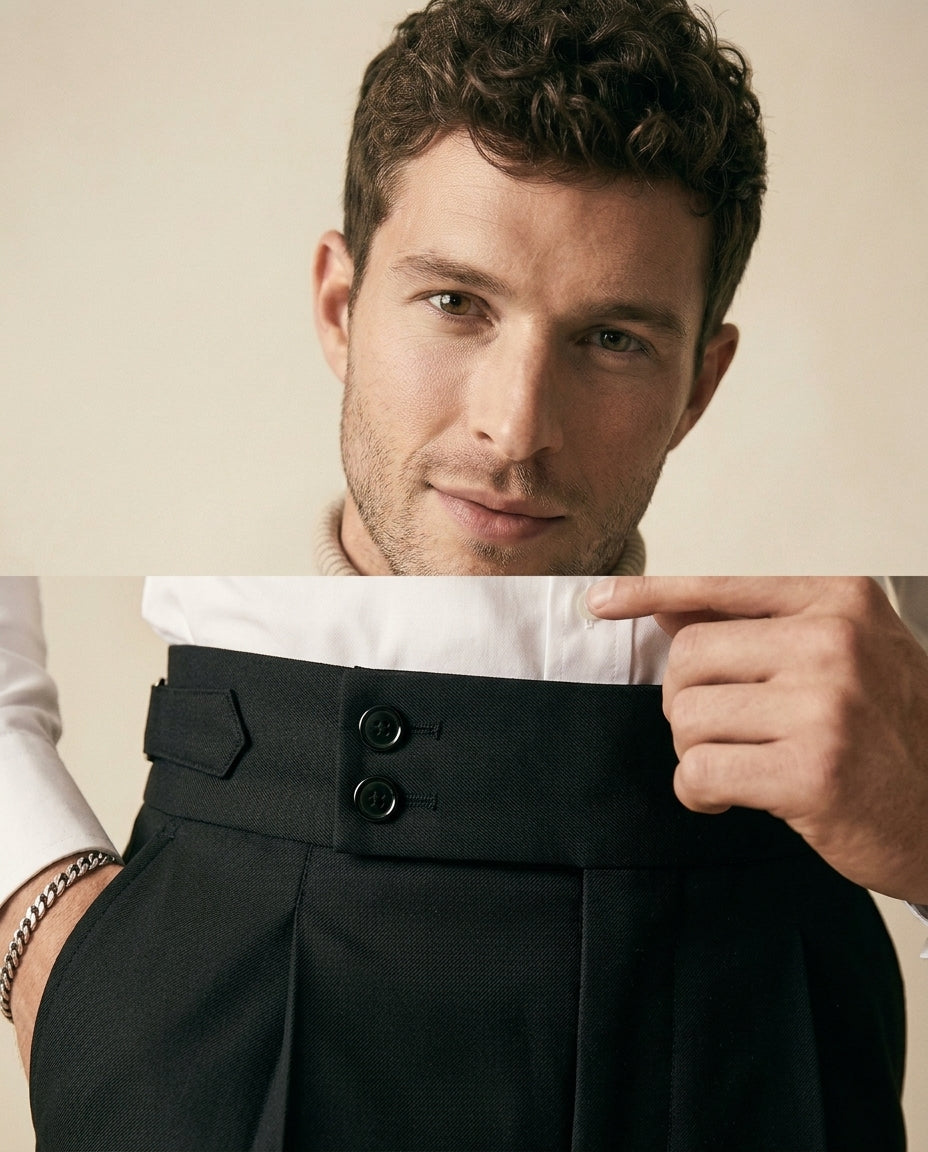 Double Pleat High-Waist Trouser Black