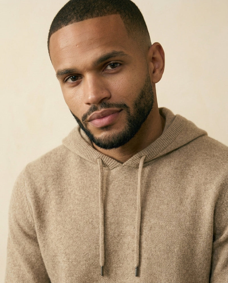 Cashmere-Blend Knit Hoodie Camel