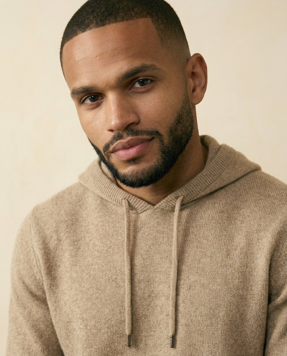 Cashmere-Blend Knit Hoodie Camel