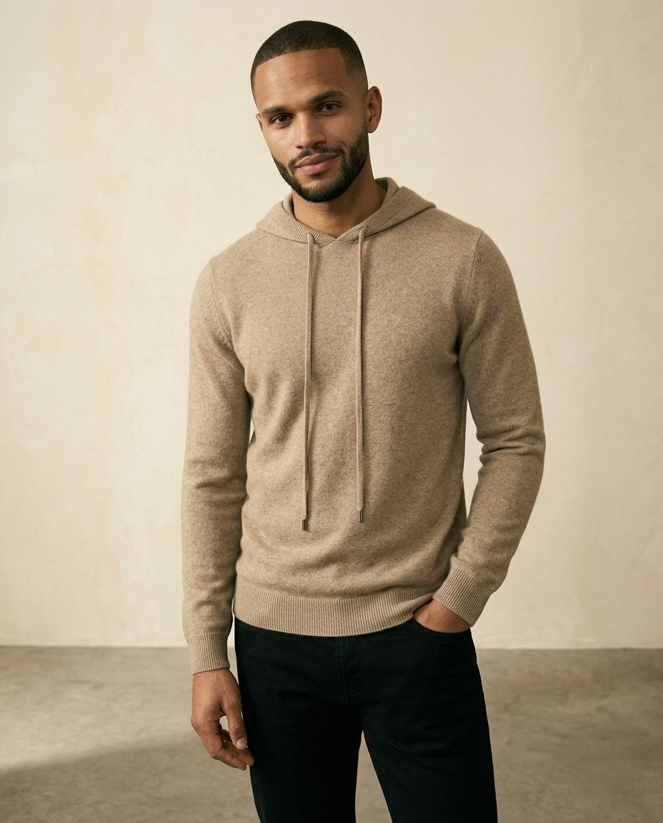 Cashmere-Blend Knit Hoodie Camel