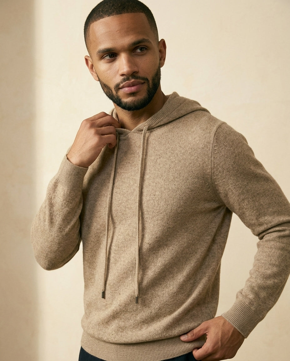 Cashmere-Blend Knit Hoodie Camel