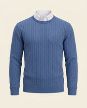 Cable Knit Crewneck Sweater Steel Blue
