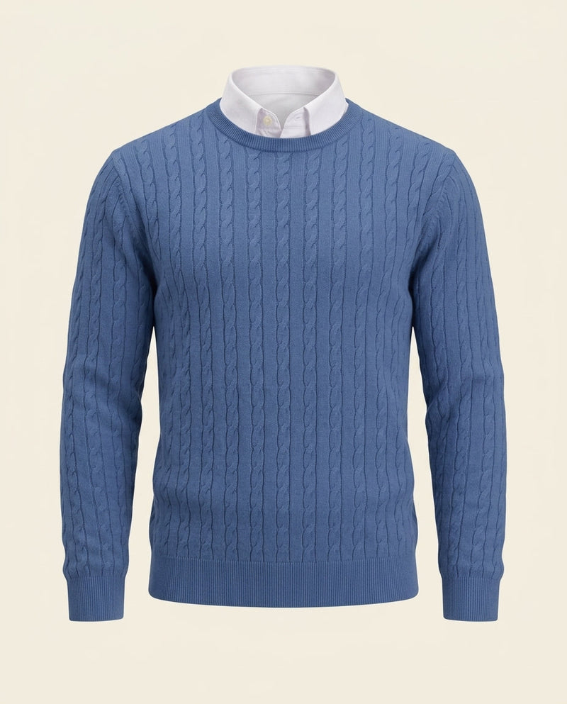 Cable Knit Crewneck Sweater Steel Blue