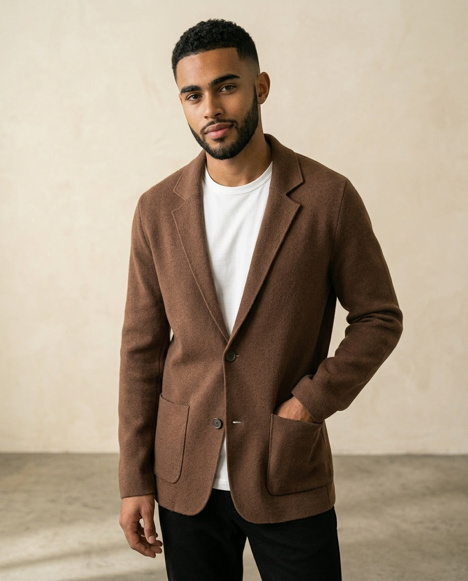 Wool-Blend Casual Blazer Camel