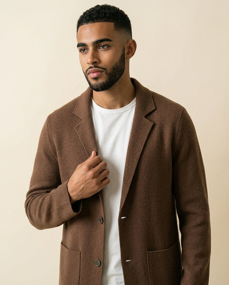 Wool-Blend Casual Blazer Camel