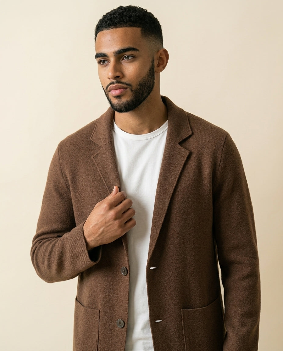 Wool-Blend Casual Blazer Camel