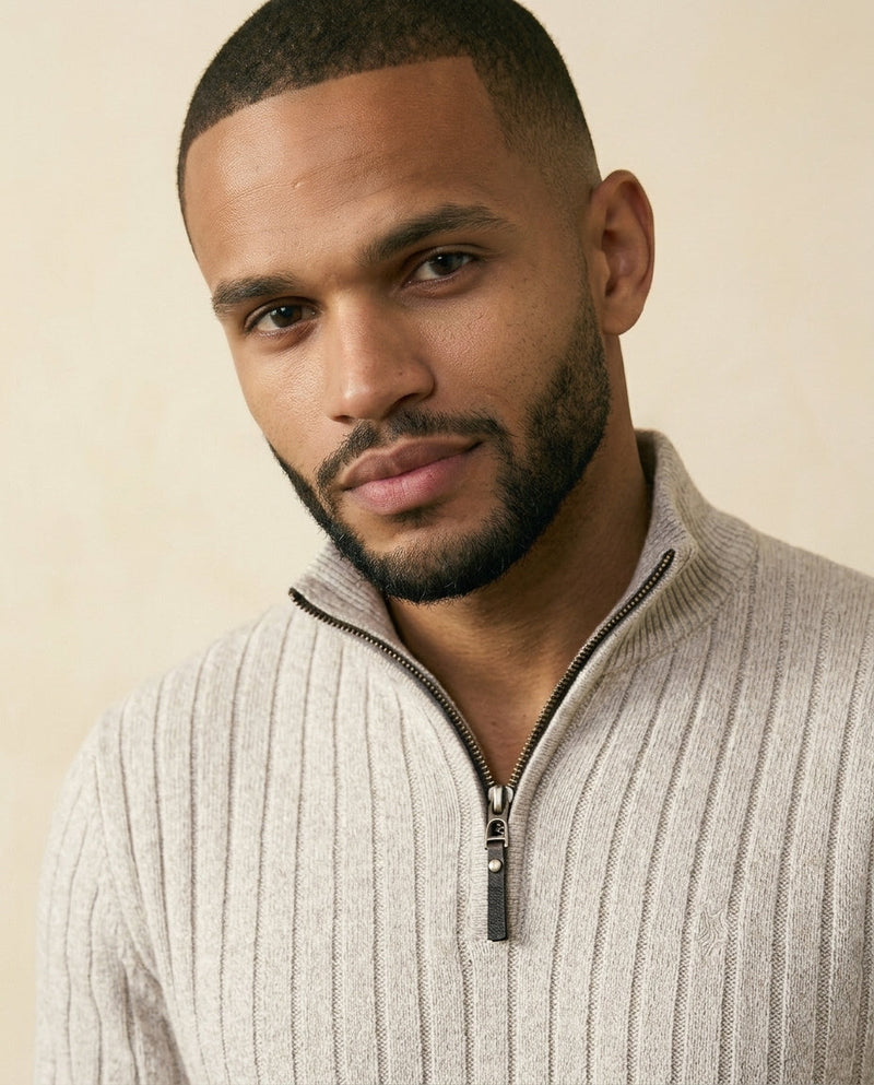 Ribbed Quarter-Zip Sweater Cream