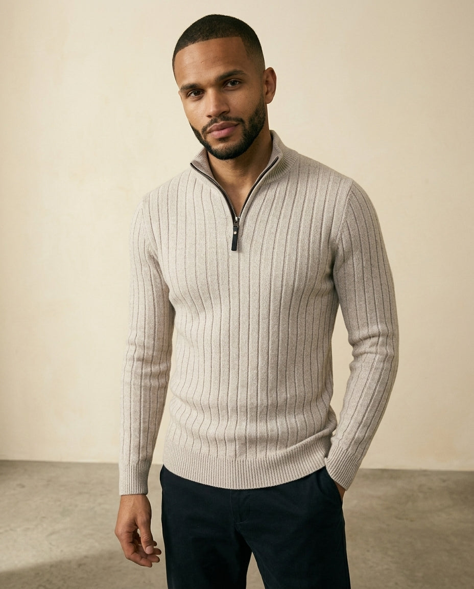 Ribbed Quarter-Zip Sweater Cream