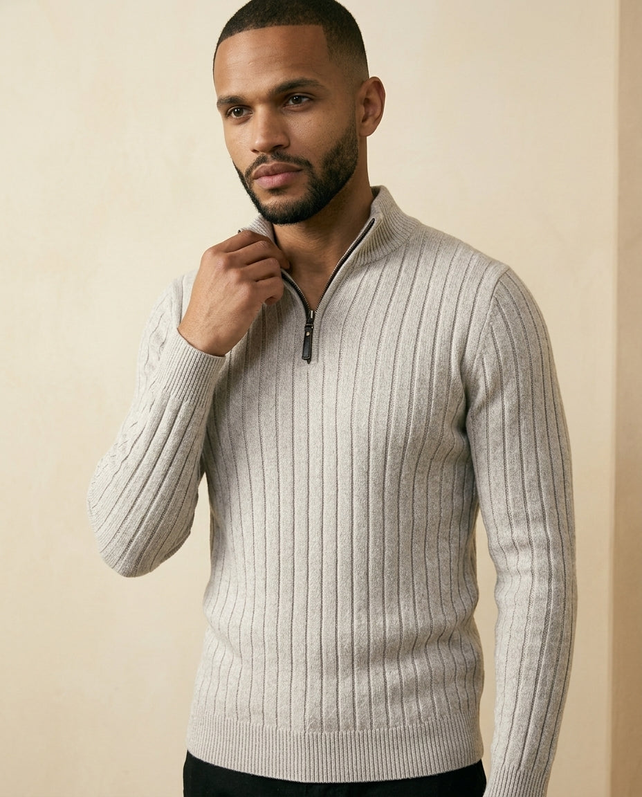 Ribbed Quarter-Zip Sweater Cream