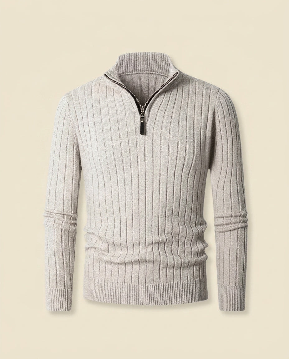 Ribbed Quarter-Zip Sweater Cream