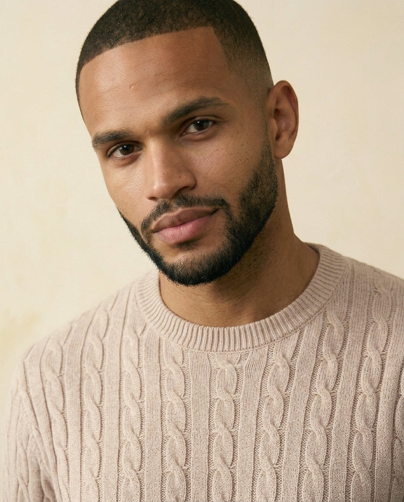 Cable Knit Crewneck Sweater Taupe