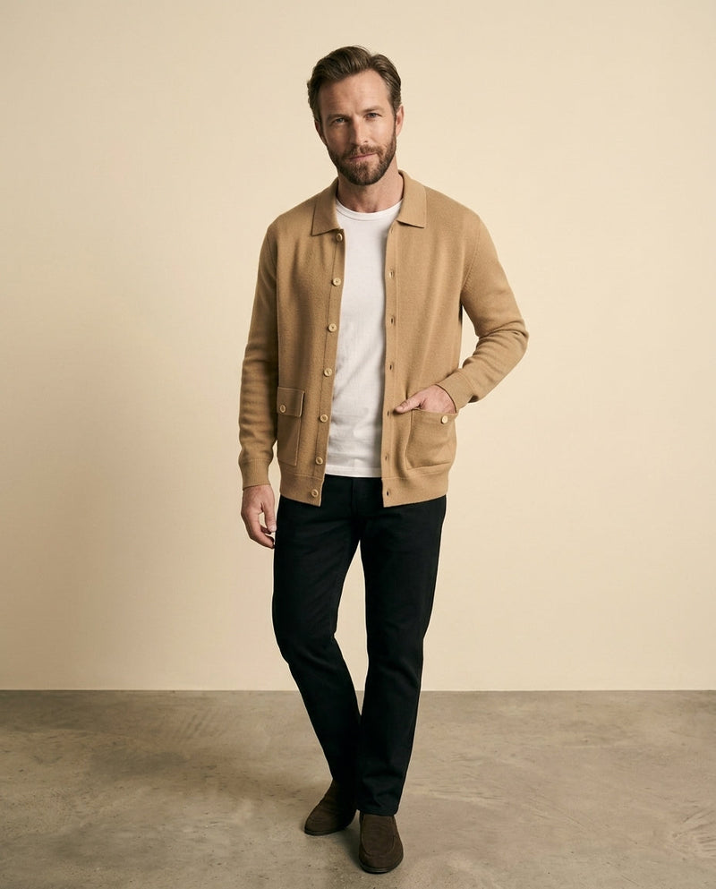 Knit Cardigan Shirt Jacket Camel