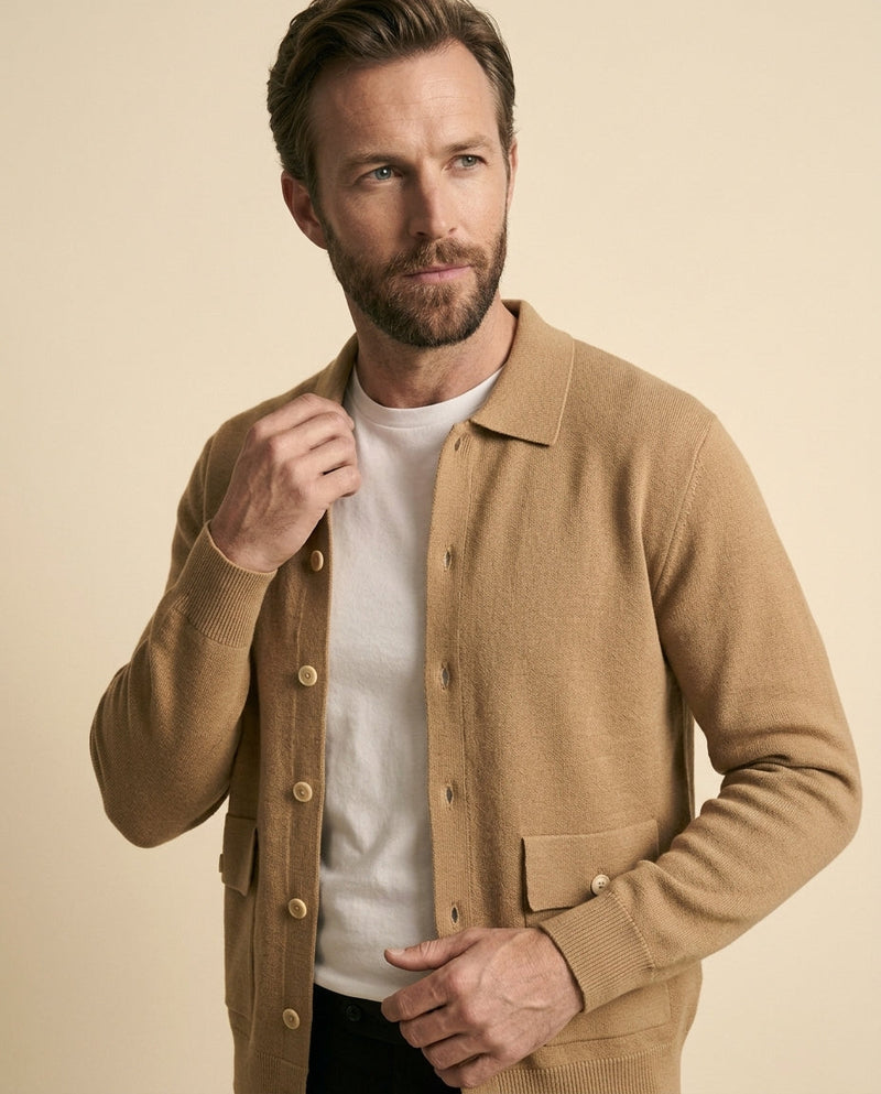 Knit Cardigan Shirt Jacket Camel