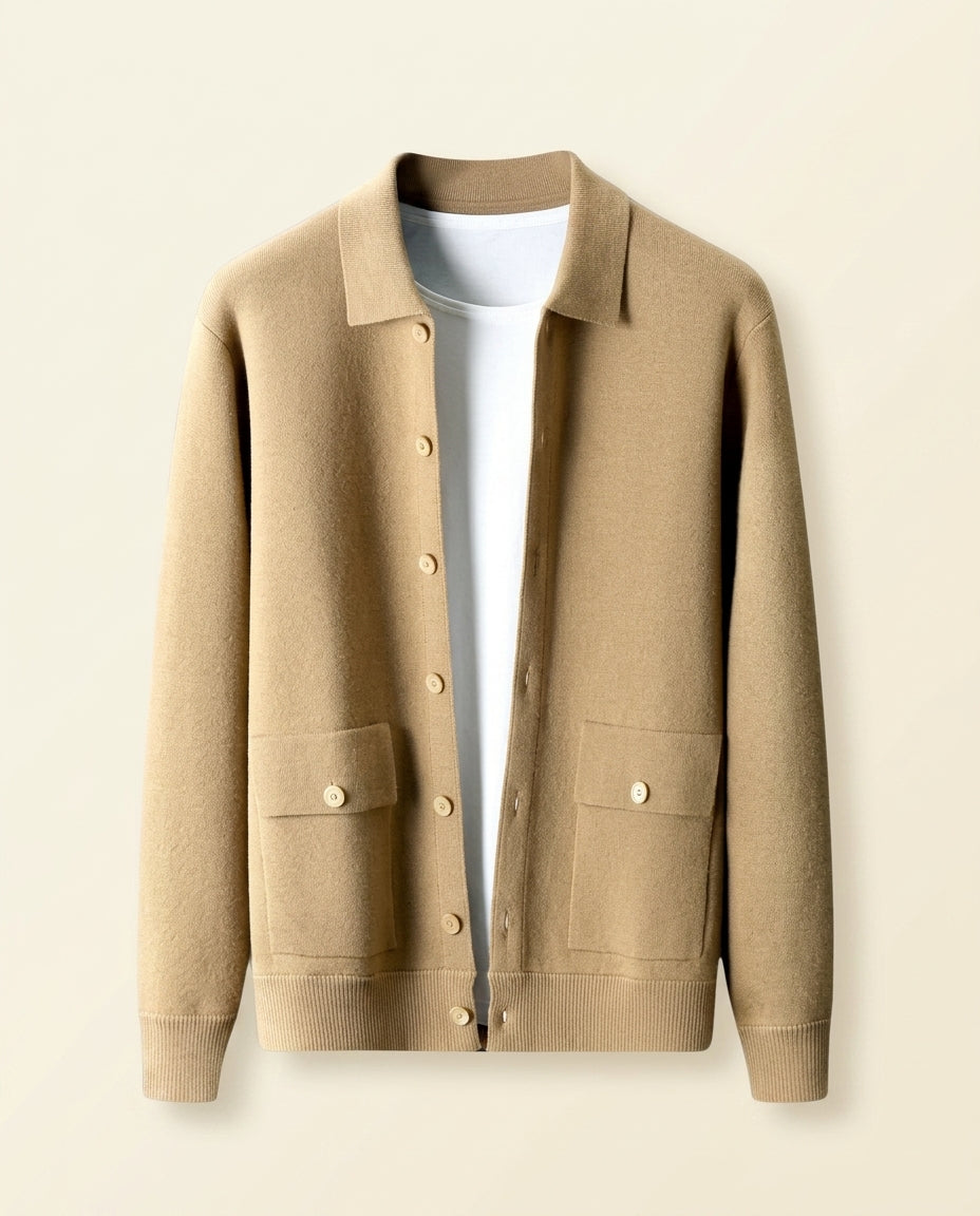 Knit Cardigan Shirt Jacket Camel