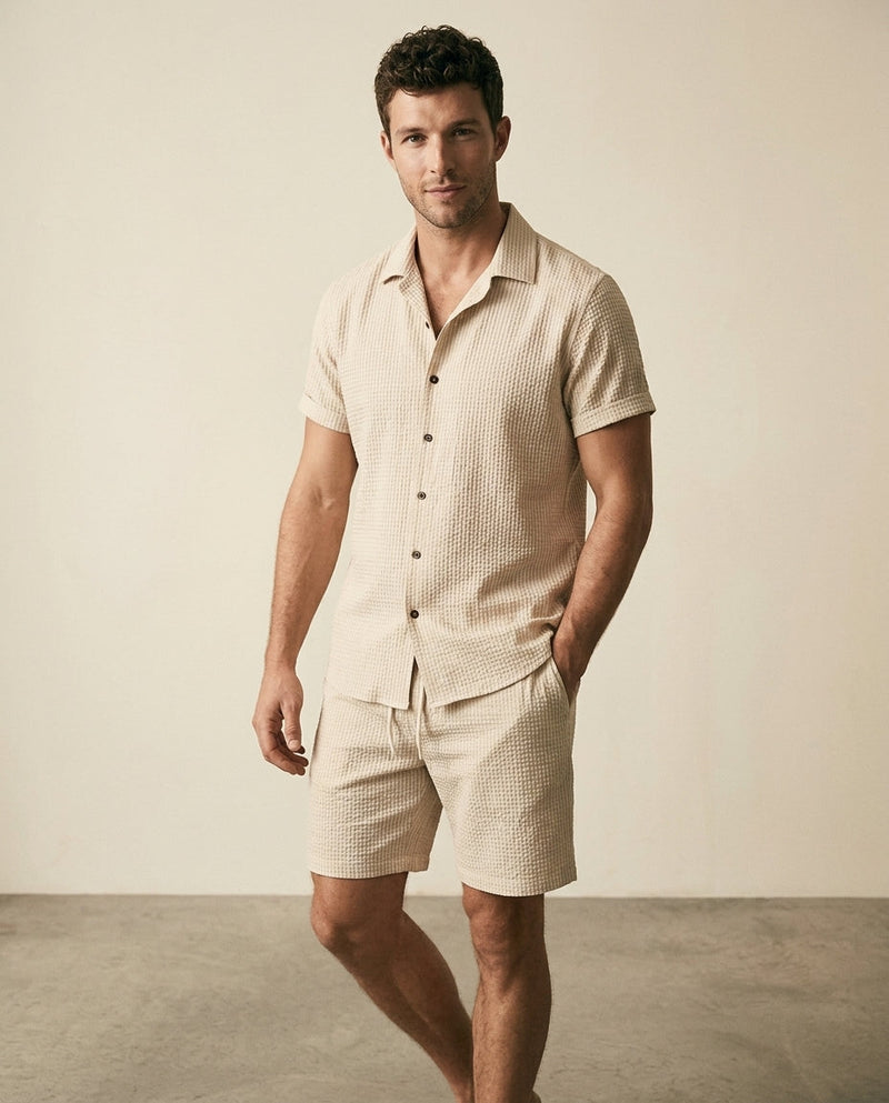 Waffle Texture Shirt & Shorts Set