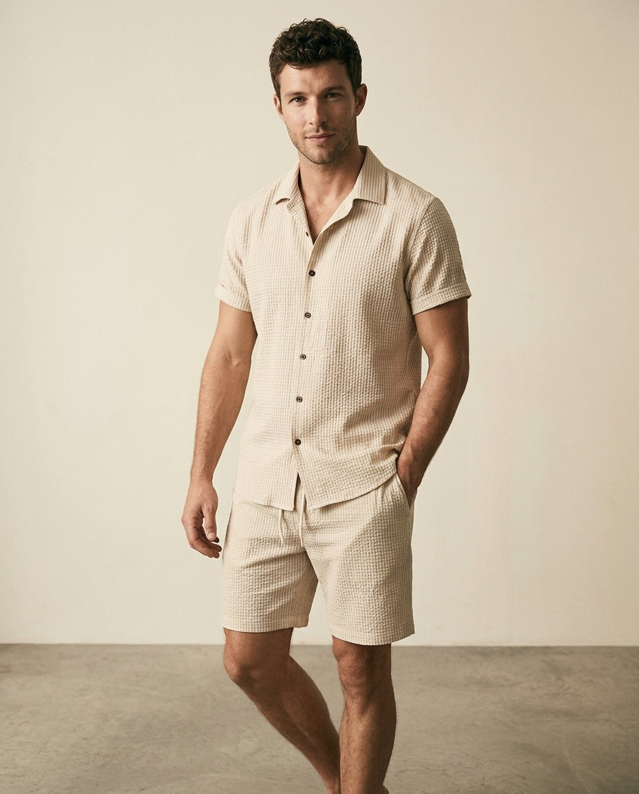 Waffle Texture Shirt & Shorts Set