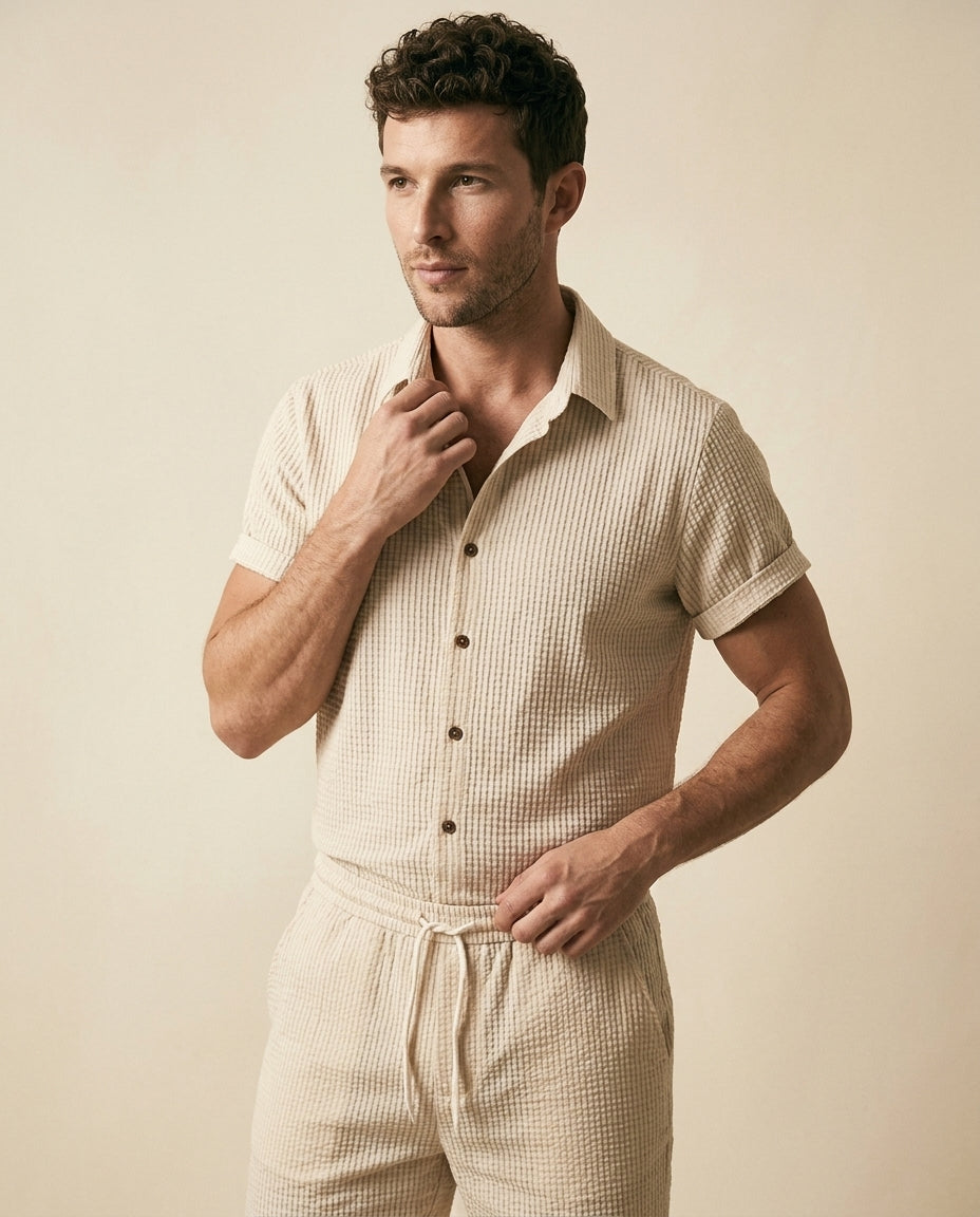 Waffle Texture Shirt & Shorts Set