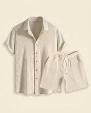 Waffle Texture Shirt & Shorts Set