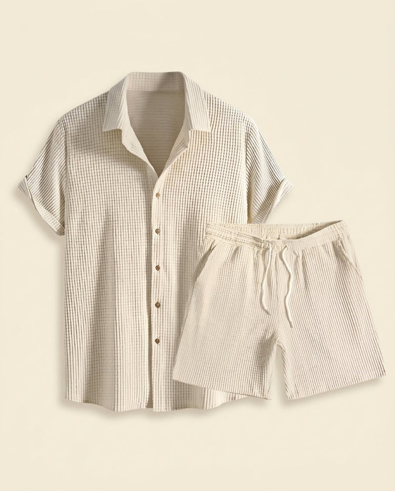Waffle Texture Shirt & Shorts Set